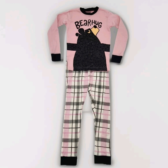 Lazy One Bear Hug Pajama Pant Set  Size 8 Colors Pink Black Cream - Picture 2 of 11
